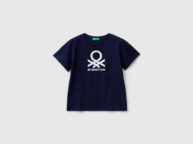 Benetton, T-shirt 100% Cotone Con Logo, taglia 116, Blu Scuro, Bambini - United Colors of Benetton - Modalova