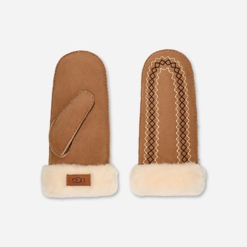Moufle brodée Atherson in Brown, Taille S/M, Shearling - Ugg - Modalova