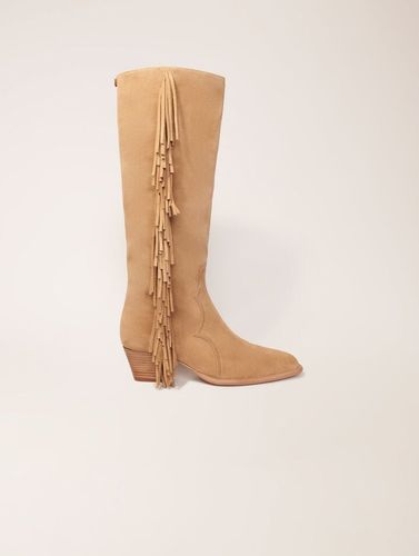 Bottes Western En Suède À Franges - Beige - Maje - Modalova