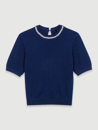 Pull Court En Maille Avec Strass - Bleu - Maje - Modalova