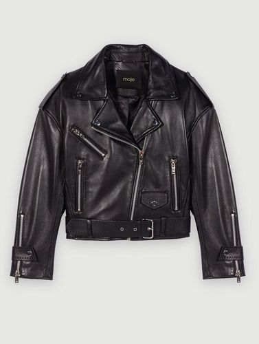 Blouson En Cuir Façon Biker Large - Maje - Modalova