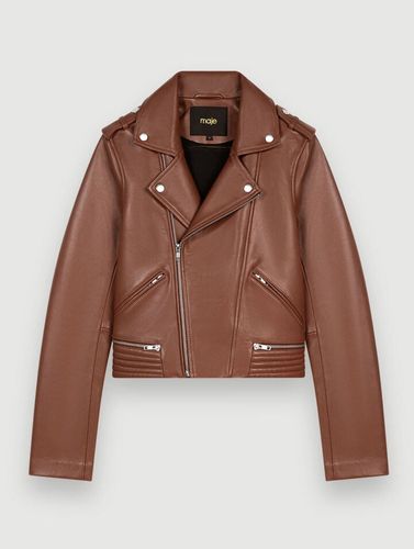 Blouson Façon Biker En Cuir - Marron - Maje - Modalova