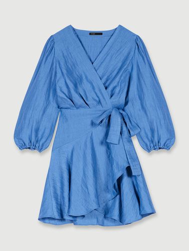 Robe Portefeuille En Lin - Bleu - Maje - Modalova