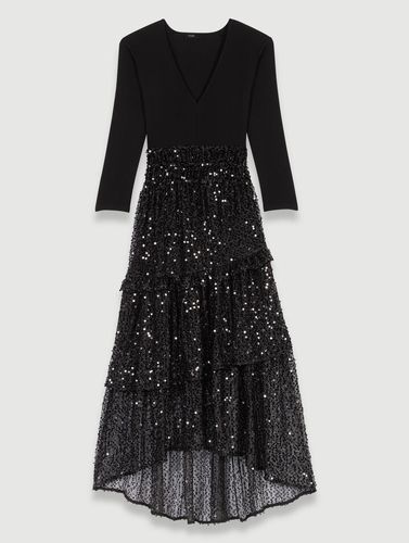 Robe Longue Mesh Et Sequins - Noir - Maje - Modalova