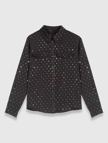 Chemise Satinée À Strass - Noir - Maje - Modalova