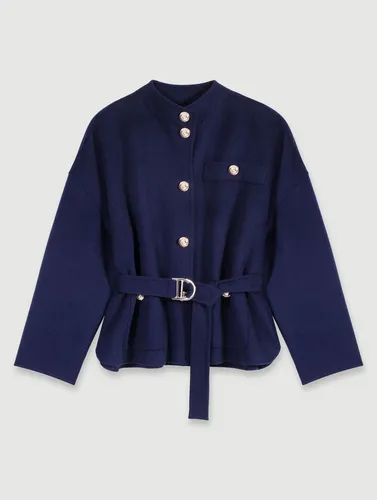 Manteau Court En Laine Ceinturé - Bleu - Maje - Modalova