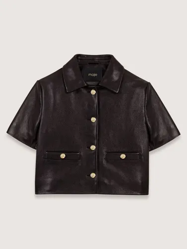 Veste Courte En Cuir - Noir - Maje - Maje - Modalova