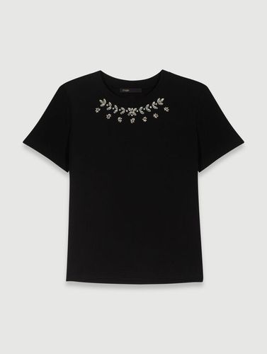 T-shirt 100 % Coton À Strass - Noir - Maje - Modalova