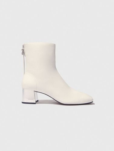Bottines En Cuir À Bout Carré - Blanc - Maje - Modalova