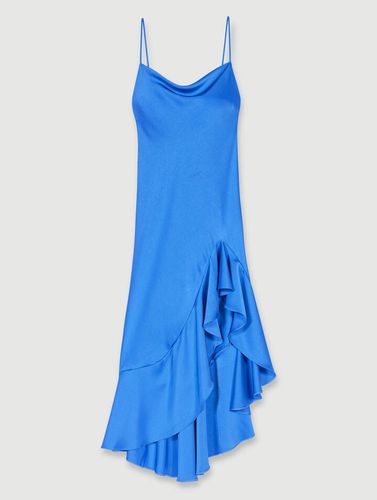 Robe Longue Satinée Asymétrique - Bleu - Maje - Modalova