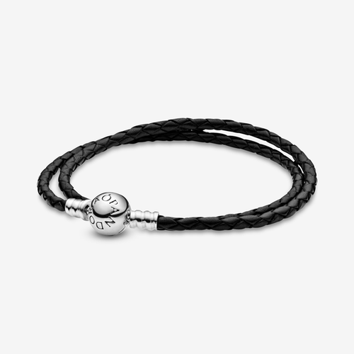 Double Bracelet en Cuir Noir - Pandora - Modalova