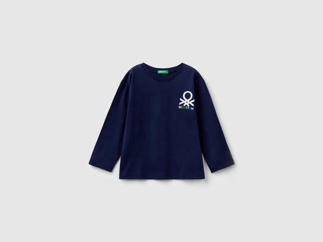 Benetton, T-shirt Manica Lunga In Cotone Bio, taglia 98, Blu Scuro, Bambini - United Colors of Benetton - Modalova