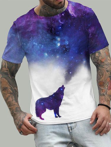 T-Shirts T-shirt D'Et Dcontract Imprim Loup Galaxie Manches Courtes Col Rond - Dresslily FR - Modalova