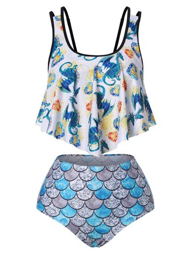 Tankinis Maillot de Bain Tankini Haut Cur Dragon Volants et Bas d'Ecailles de Poisson - Dresslily FR - Modalova