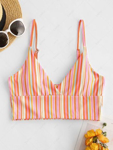 Colorful Striped Ribbed Cropped Bikini Top - Zaful - Modalova