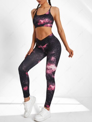 Ensemble de Soutien-gorge de Sport à Imprimé Éclaboussure Croisé Au Dos et de Pantalon de Yoga - ZAFUL - Modalova