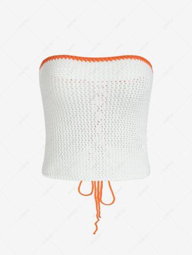 Reversible Open Knit Lace Up Strapless Contrast Trim Tank Top - Zaful - Modalova