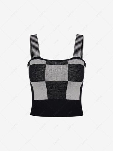 Knitted Checkered Striped Crop Tank Top - Zaful - Modalova