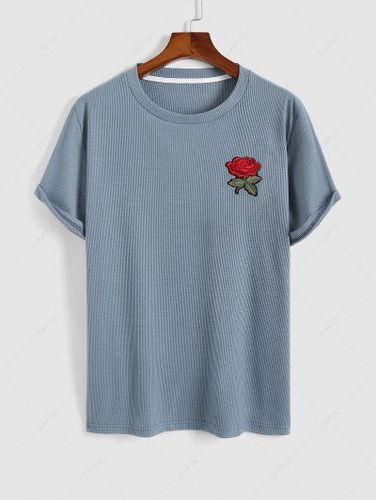 Rose Embroidery Solid Color T-shirt - Zaful - Modalova