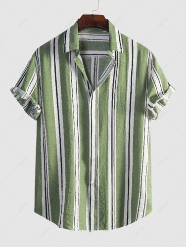 Vertical Stripes Short Sleeves Shirt - Zaful - Modalova