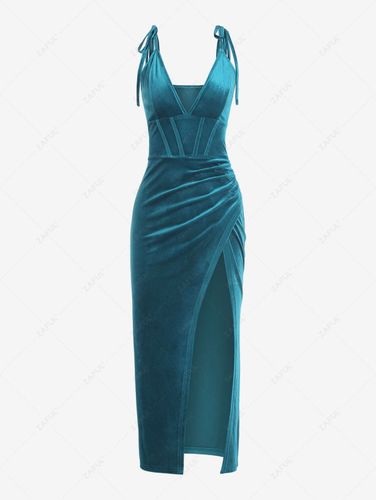 Robe Corset Mi-Longue Drapée à Epaule Nouée en Velours - ZAFUL - Modalova