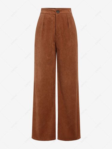 Pantalon Plissé à Jambe Large en Velours Côtelé avec Poches - ZAFUL - Modalova