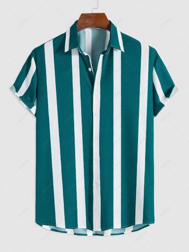 Two Tone Colorblock Stripes Short Sleeves Shirt - Zaful - Modalova