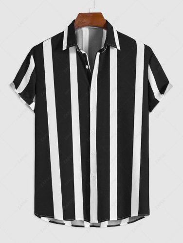 Two Tone Colorblock Stripes Short Sleeves Shirt - Zaful - Modalova