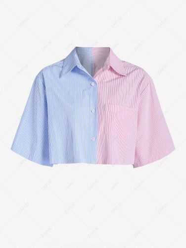 Front Pocket Two Tone Stripes Cropped Shirt - Zaful - Modalova
