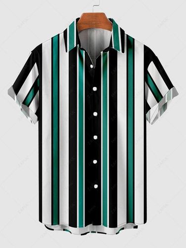 Chemise de Plage Décontractée Rayée Imprimée à Manches Courtes - ZAFUL - Modalova