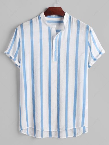 Chemise Rayée Boutonnée à Col Debout - ZAFUL - Modalova