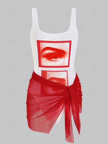 Ensemble de Body à Imprimé Œil et de Jupe Nouée à Côté en Maille Transparente - ZAFUL - Modalova