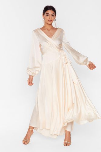 Dressing Gown Longue Portefeuille Volantée Satinée - 36 - Nasty Gal - Modalova