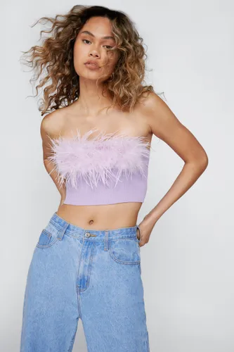 Top Bandeau Côtelé À Bordure À Plumes - M - Nasty Gal - Modalova