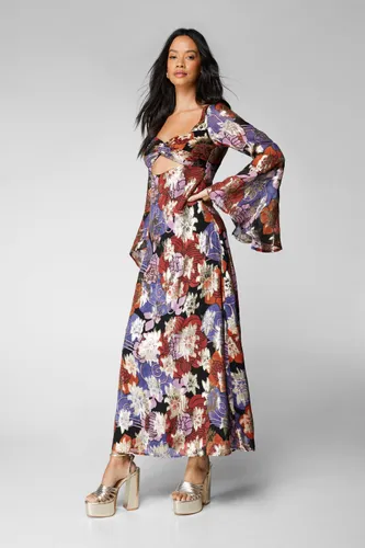 Dressing Gown Longue Fleurie Métallisée Froncée - 34 - Nasty Gal - Modalova