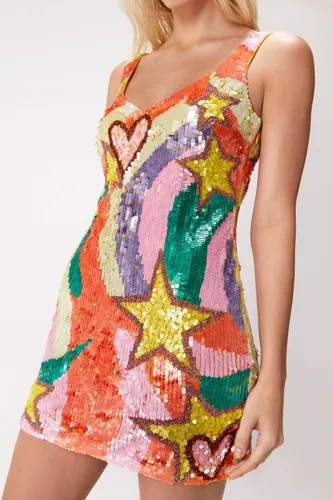 Mini Dressing Gown À Sequins En Forme D'Étoile Et De Cœur - 46 - Nasty Gal - Modalova