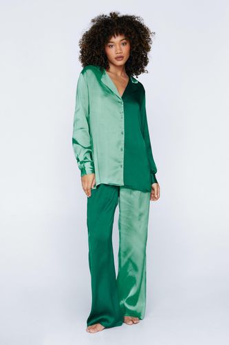 Pyjama Satiné Bicolore - Vert - 34 - Nasty Gal - Modalova