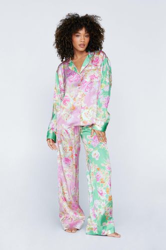 Pyjama Satiné Fleuri Contrastant Avec Chemise Et Pantalon - - 36 - Nasty Gal - Modalova