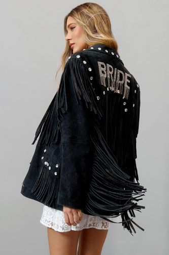 Veste En Daim Véritable Avec Slogan Bride Et Franges - 34 - Nasty Gal - Modalova