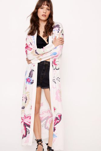 Kimono Long Fleuri - Blanc - 34 - Nasty Gal - Modalova