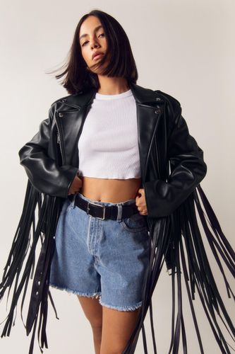 Veste Biker En Simili À Franges - 38 - Nasty Gal - Modalova
