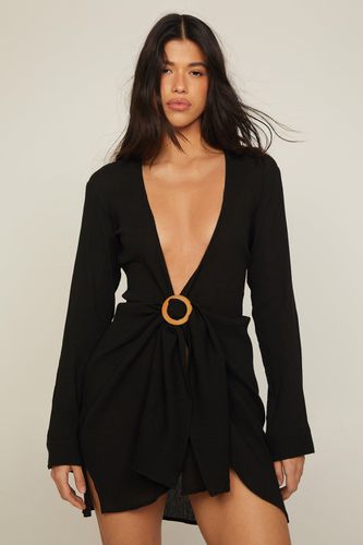 Dressing Gown De Plage Texturée À Ceinture Et Anneau - L - Nasty Gal - Modalova