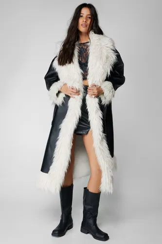 Manteau Long En Simili Et Fausse Fourrure - 36 - Nasty Gal - Modalova