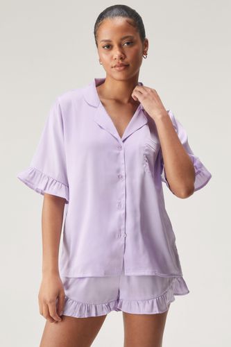 Satin Ruffle Pajama Shirt And Shorts Set - M - Nasty Gal - Modalova