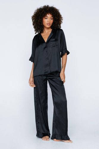 Satin Ruffle Pajama Trousers Set - - S - Nasty Gal - Modalova