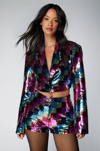 Checkerboard Sequin Shorts - 36 - Nasty Gal - Modalova