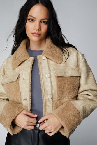 Veste Aviateur En Simili Croco Premium - 40 - Nasty Gal - Modalova