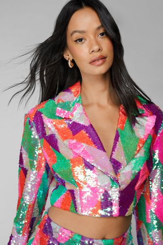 Chevron Sequin Cropped Blazer - - 38 - Nasty Gal - Modalova