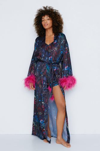 Dressing Gown De Chambre Satinée Imprimé Astrologie À Plumes - - 34 - Nasty Gal - Modalova