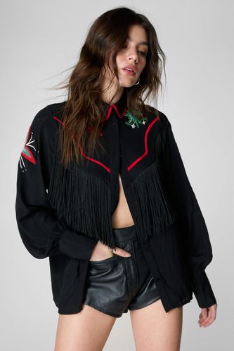 Conversational Embroidered Fringe Western Shirt - 32 - Nasty Gal - Modalova